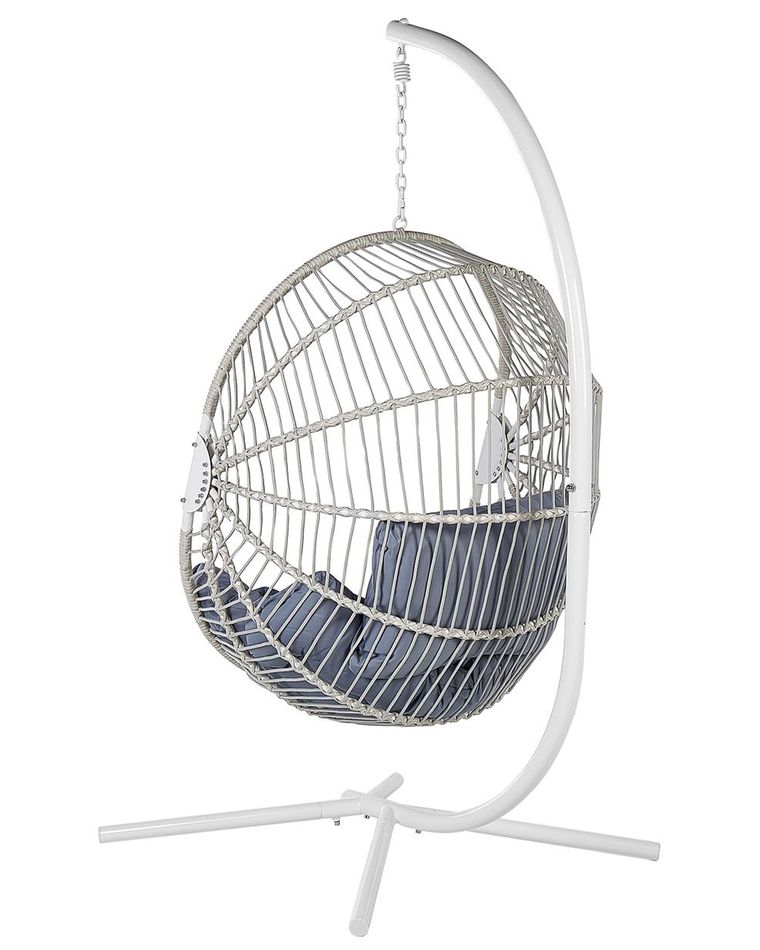 PE Rattan Hanging Chair with Stand White ACRI Beliani.co.uk