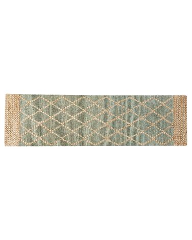 Teppich Jute grün / beige 80 x 300 cm geometrisches Muster Kurzflor TELLIKAYA