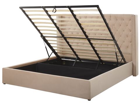 Velvet Eu Super King Size Ottoman Bed Beige Lubbon Beliani Sk Velvet Eu Super King Size Ottoman Bed, King Size Bed Boxes Canada