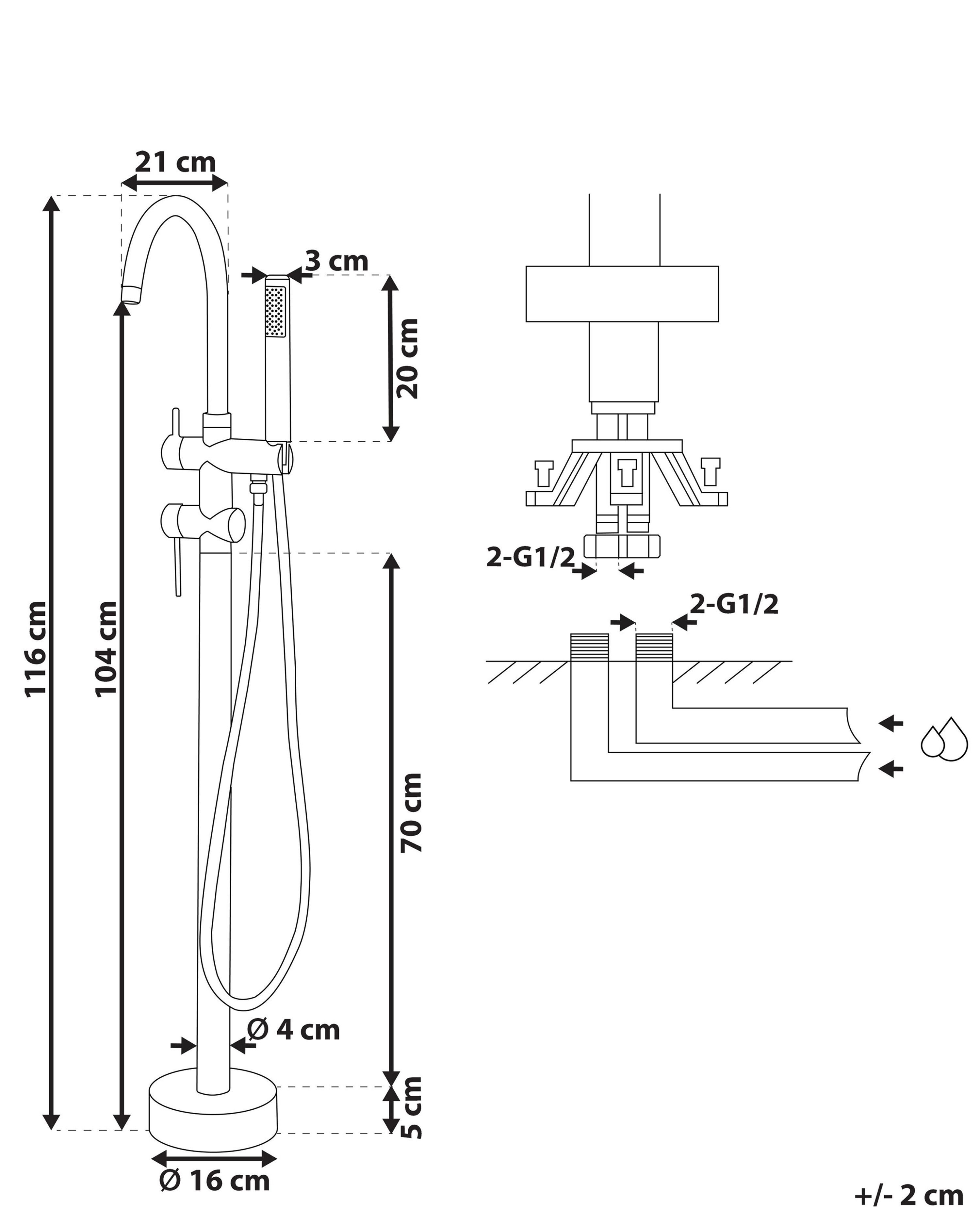 Freestanding Bath Mixer Tap Gold TUGELA Beliani.co.uk