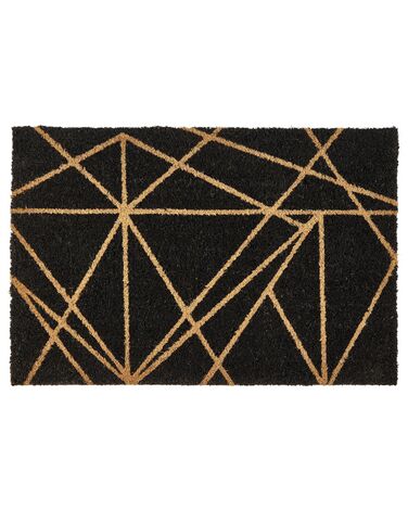 Tapete de entrada com padrão geométrico em fibra de coco preta 40 x 60 cm KISOKOMA