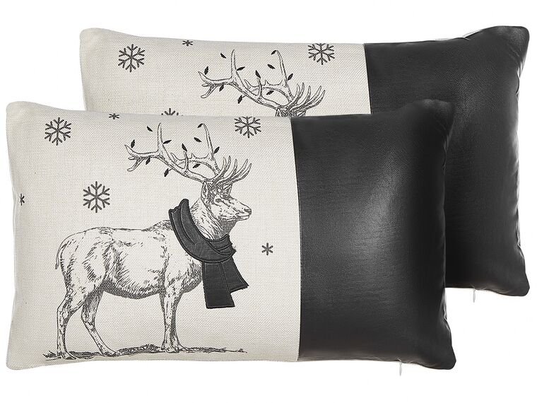 Sæt med 2 puder Reindeer Motiv 30 x 50 cm sort og hvid SVEN_814359