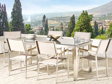 6 Seater Garden Dining Set Grey Granite Top with Beige Chairs GROSSETO