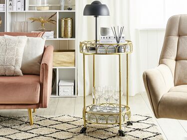 Round Metal Drinks Trolley Gold with Terrazzo Effect SHAFTER