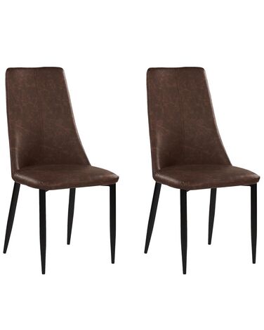 Conjunto de 2 sillas de comedor de piel sintética marrón/negro CLAYTON