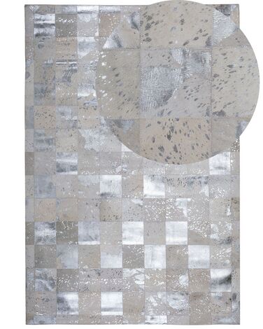 Dywan patchwork skórzany 160 x 230 cm beżowo-srebrny YAZIR