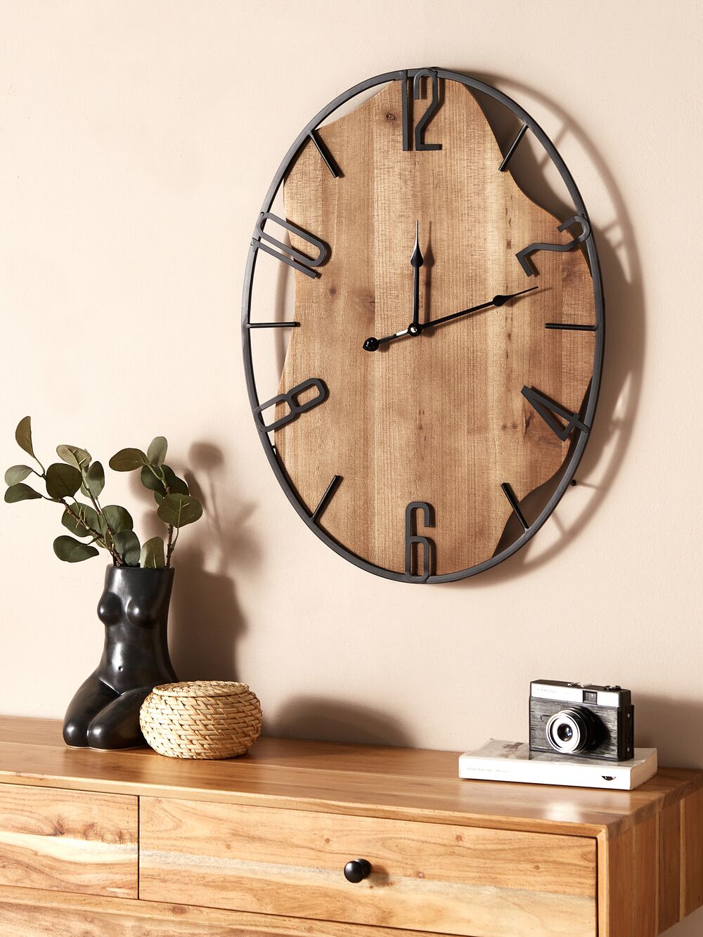 Orologio da parete legno chiaro e nero 46 x 60 cm MEYNES 