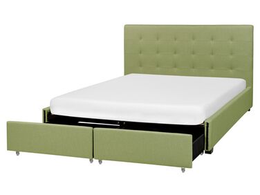 Łóżko z szufladami tapicerowane 160 x 200 cm zielone LA ROCHELLE