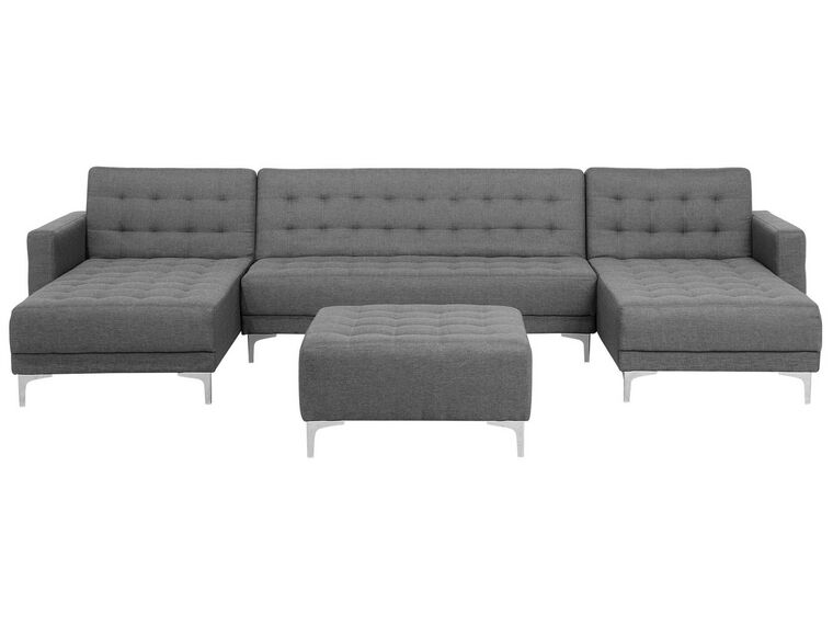 5 Seater U-Shaped Modular Fabric Sofa with Ottoman Grey ABERDEEN_715970