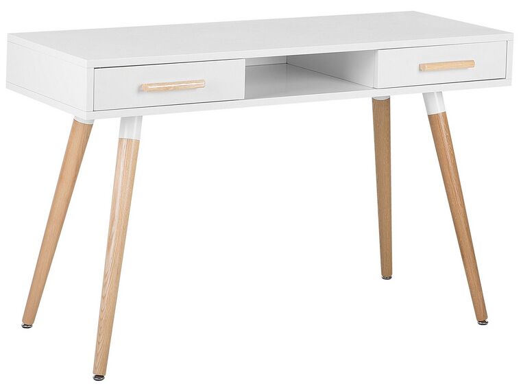 Sminkbord / Skrivbord med 2 lådor och hylla 120 x 45 cm vit/ljusbrun FRISCO_744009
