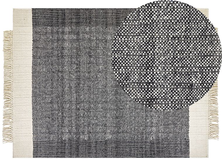 Teppich Wolle schwarz / cremeweiß 160 x 230 cm Streifenmuster Kurzflor ATLANTI_847276