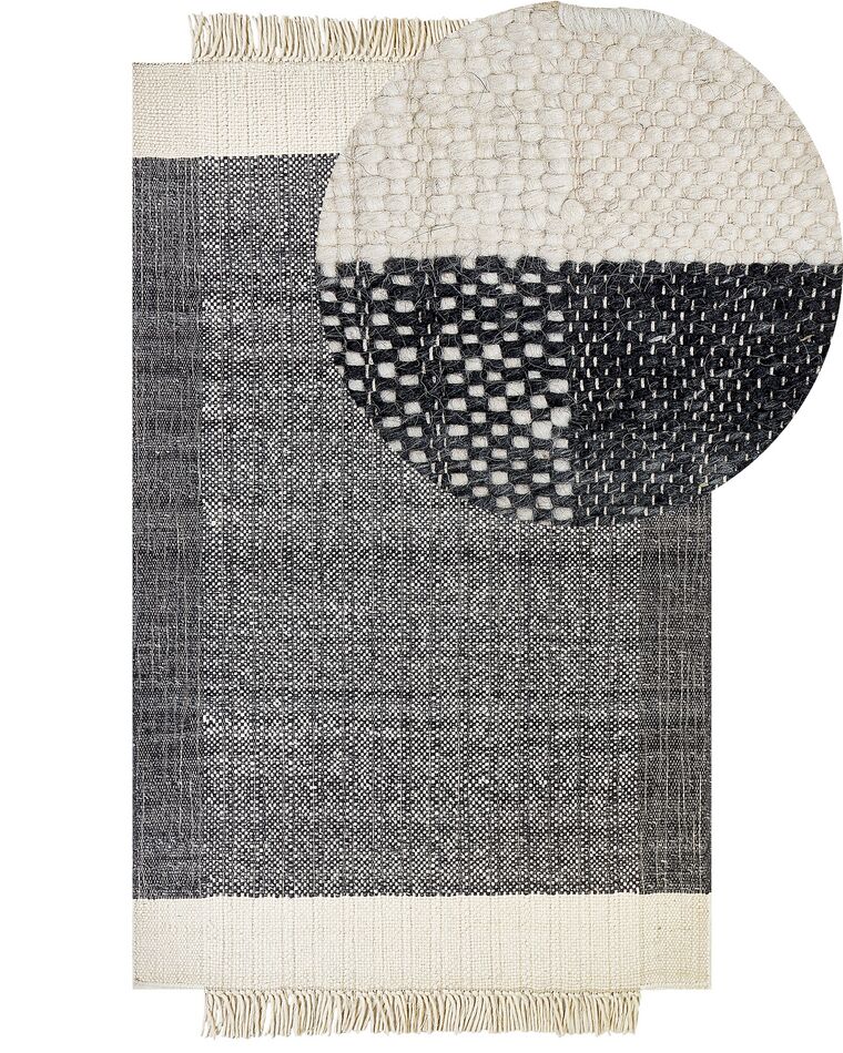 Vlněný koberec 160 x 230 cm černý/krémově bílý ATLANTI_847276