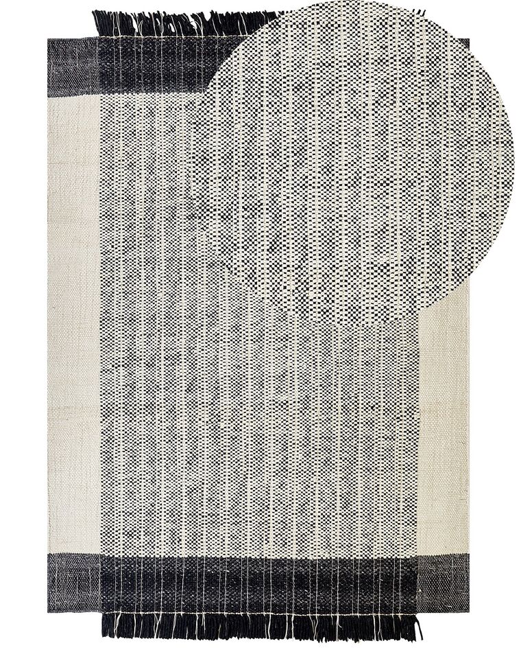 Teppich Wolle schwarz / cremeweiß 160 x 230 cm Kurzflor KETENLI_847449