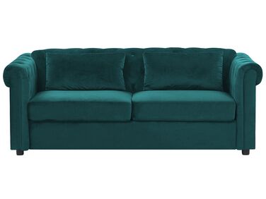 Sofá-cama de 3 lugares em veludo verde esmeralda CHESTERFIELD