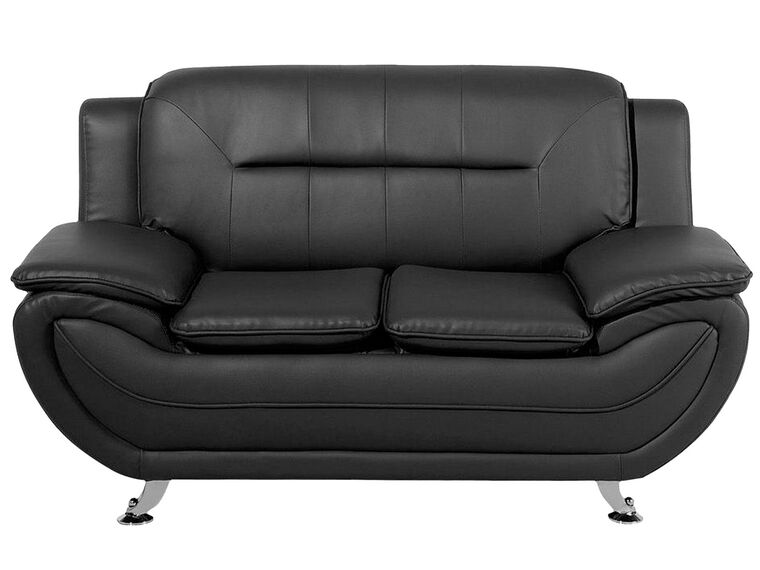Faux Leather Living Room Set Black LEIRA Beliani.co.uk
