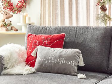 Velvet Cushion Christmas Motif with Tassels 30 x 50 cm Grey LITHOPS