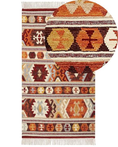 Alfombra kilim de lana naranja/rojo/marrón 80 x 150 cm AYGAVAN