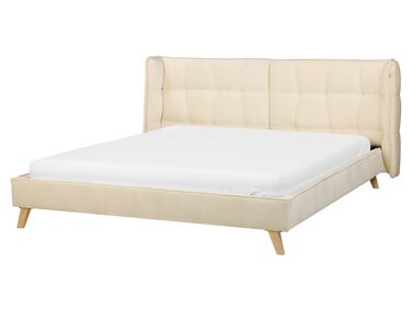 Łóżko welurowe 160 x 200 cm beżowe SENLIS 