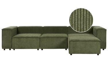 Canapé 3 places modulable avec ottoman en velours côtelé vert APRICA