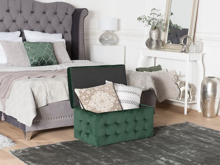 Beliani Pouf Chesterfield Michigan Bleu Foncé Velours 72x42x40 Cm – Avec Rangement Intérieur, Style Glamour