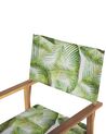 Set of 2 Acacia Folding Chairs and 2 Replacement Fabrics Light Wood with Off-White / Tropical Leaves Pattern CINE_819250