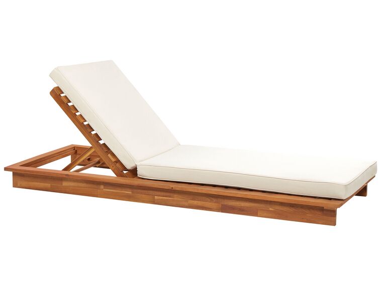 Tumbona reclinable de madera con cojín blanco crema GRANARI_871136