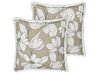 Set of 2 Fringed Cotton Cushions Floral Pattern 45 x 45 cm White and Green CYANOTIS_892735