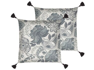 Set of 2 Cushions Paisley with Tassels 45 x 45 cm Beige with Grey BLECHNUM