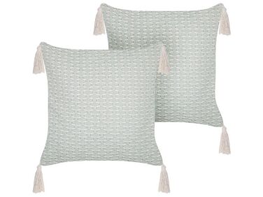Set of 2 Cushions Geometric Pattern with Tassels 42 x 42 cm Mint Green HAKONE