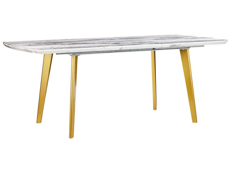 Table à manger extensible effet marbre / blanc et doré 160/200 x 90 cm MOSBY_793883