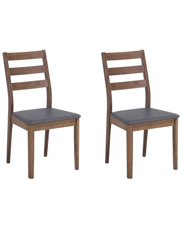Conjunto de 2 cadeiras de jantar em madeira castanha escura e cinzento MODESTO