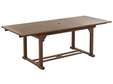 Záhradný rozkladací stôl z akáciového dreva 160/220 x 90 cm tmavé drevo AMANTEA