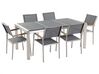 Hatszemélyes fekete égetett gránit étkezőasztal szürke textilén székekkel GROSSETO_672637