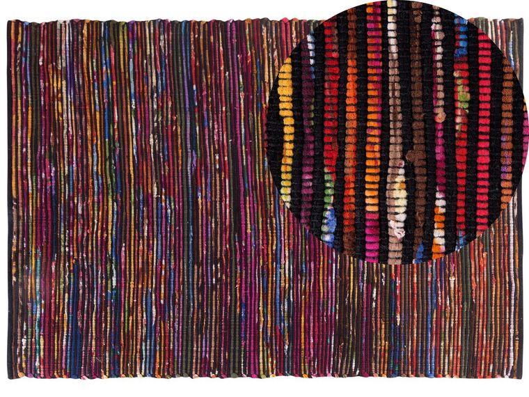Teppich Baumwolle bunt-schwarz 160 x 230 cm abstraktes Muster Kurzflor BARTIN_487109