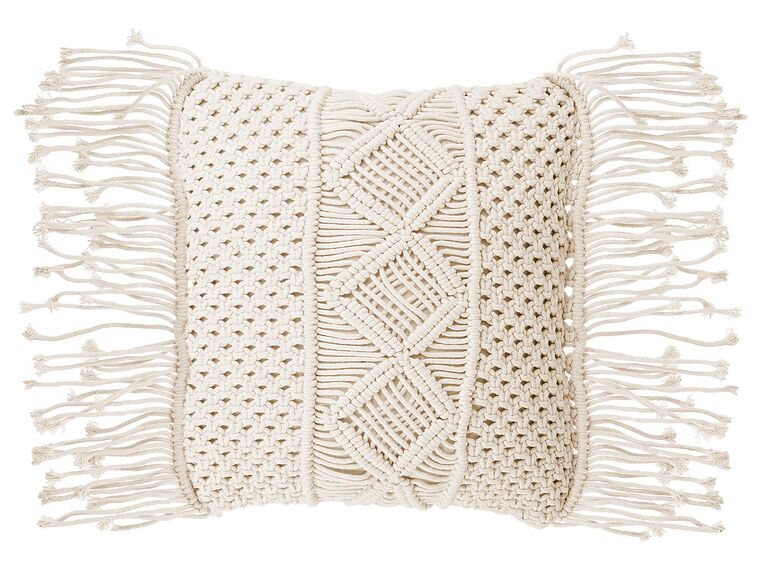 Cotton Macrame Cushion with Tassels 40 x 45 cm Beige YORTAN_753540