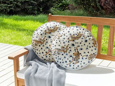 Set of 2 Outdoor Cushions Tiger Motif ⌀ 40 cm Multicolour ARENZANO