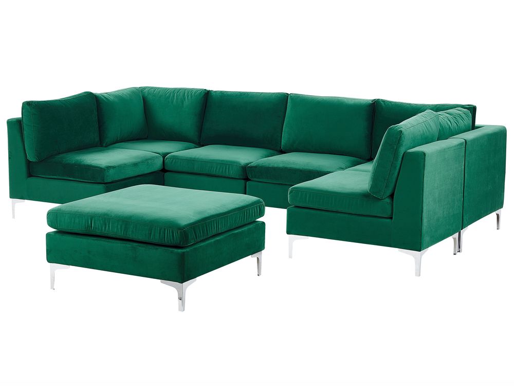 6 Seater UShaped Modular Velvet Sofa with Ottoman Green EVJA Beliani
