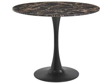 Round Dining Table ⌀ 90 cm Marble Effect Black and Gold BOCA