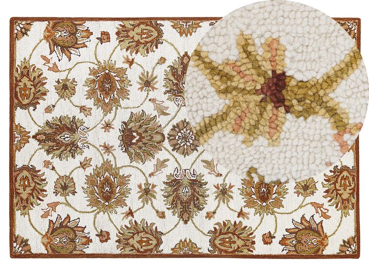 Teppich Wolle beige / braun 140 x 200 cm Kurzflor EZINE_830914