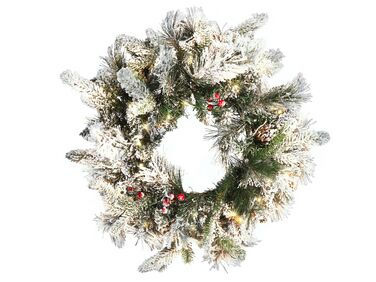 Weihnachtskranz weiss mit LED-Beleuchtung Schnee bedeckt ⌀ 55 cm WHITEHORN