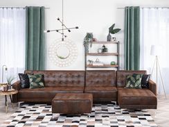 5-istuttava kulmavuodesohva ja keinonahka vasenk. ruskea ABERDEEN