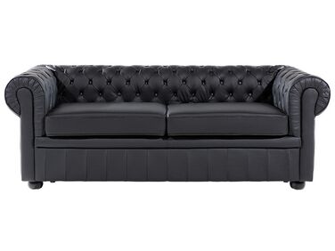 3 Seater Leather Sofa Black CHESTERFIELD