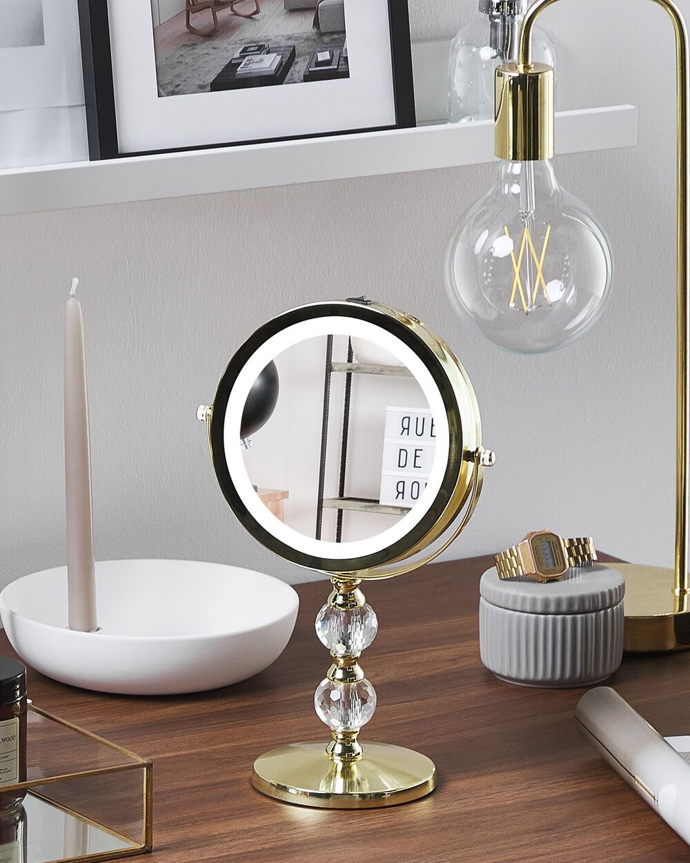 Wilmer Rectangular Table Mirror with Lighting Silver - Coast
