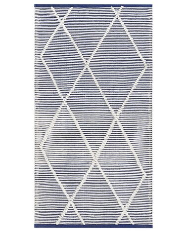 Teppich Baumwolle blau / weiß 80 x 150 cm geometrisches Muster Kurzflor SYNOPA