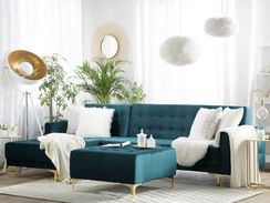 4-istuttava sinivihreä samettinen oikeak. kulmavuodesohva rahilla ABERDEEN 4-istuttava sinivihreä samettinen oikeak. kulmavuodesohva rahilla ABERDEEN