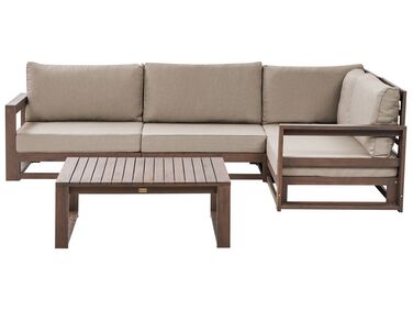 Lounge Set zertifiziertes Holz dunkelbraun 4-Sitzer linksseitig modular Auflagen taupe TIMOR II
