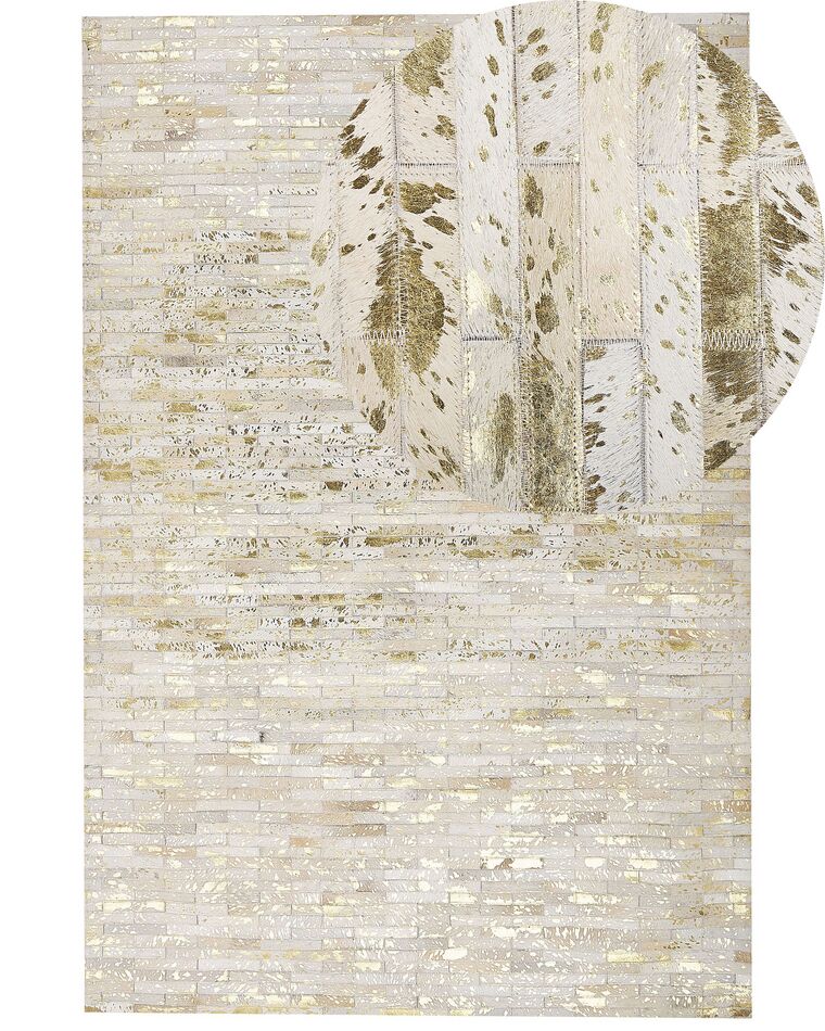 Kožený koberec 160 x 230 cm béžová/zlatá TOKUL_787212