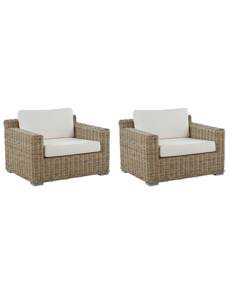 Conjunto de 2 sillas de jardín de ratán beige/natural/blanco crema ARDEA_785374