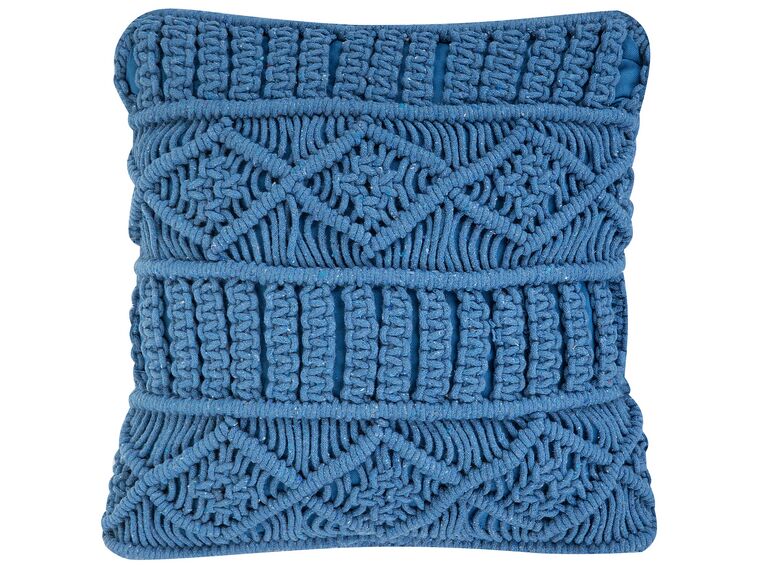 Cotton Macramé Cushion 45 x 45 cm Blue KARATAS_862823