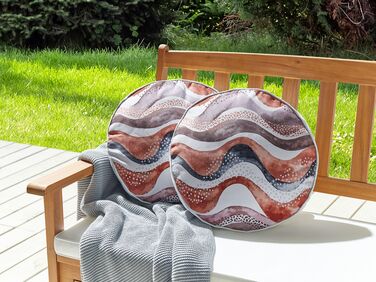 Set of 2 Outdoor Cushions Abstract Pattern ⌀ 40 cm Brown SEBORGA